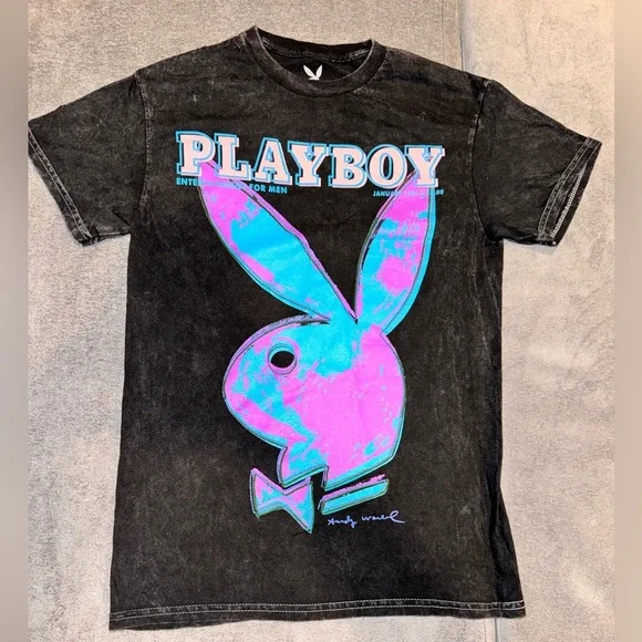 Playboy- Gray Acid Wash January 1986 PLAYBOY Pop Art Cover T-SHIRT Size Small - Picture 4 of 16